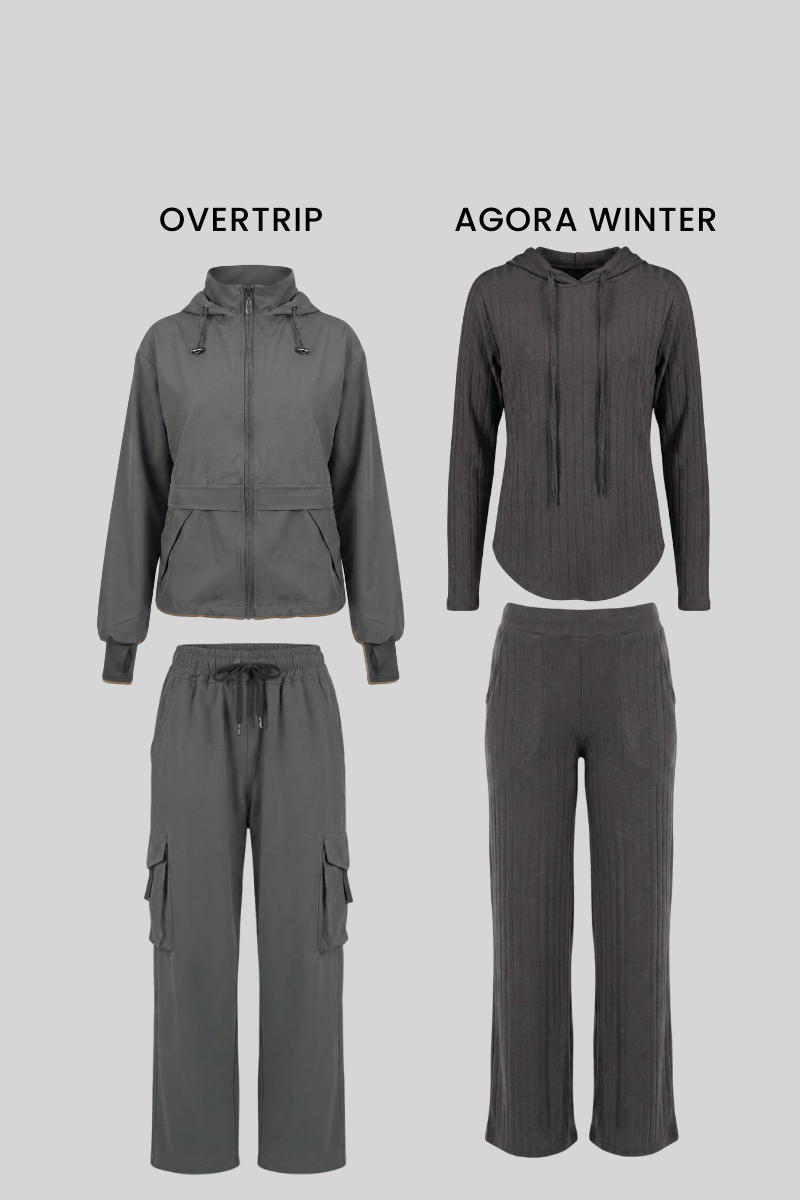Pack Gris: 01 set overtrip + 01 set agora (casaca, cargo, polera y palazzo)