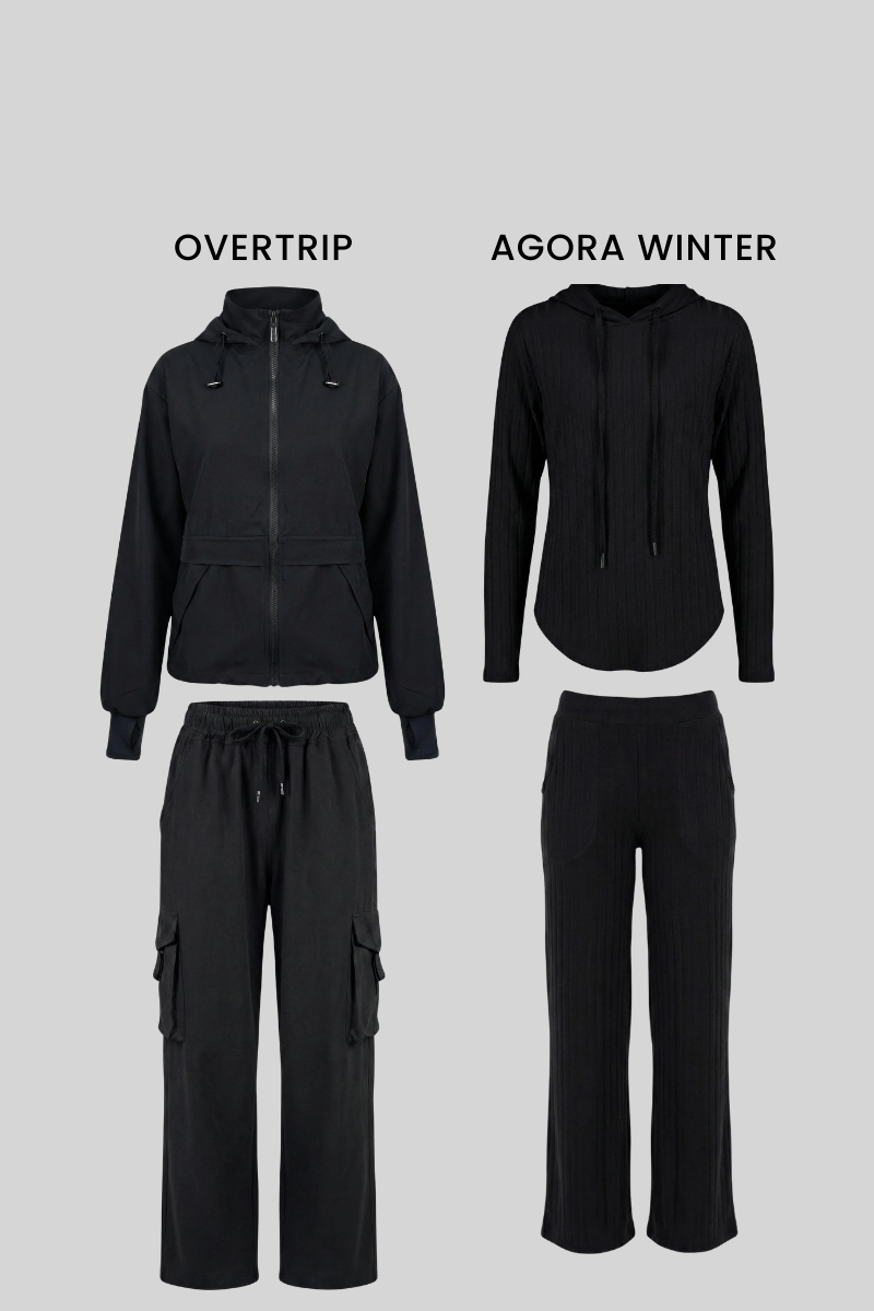 Pack Negro: 01 set overtrip + 01 set agora (casaca, cargo, polera y palazzo)