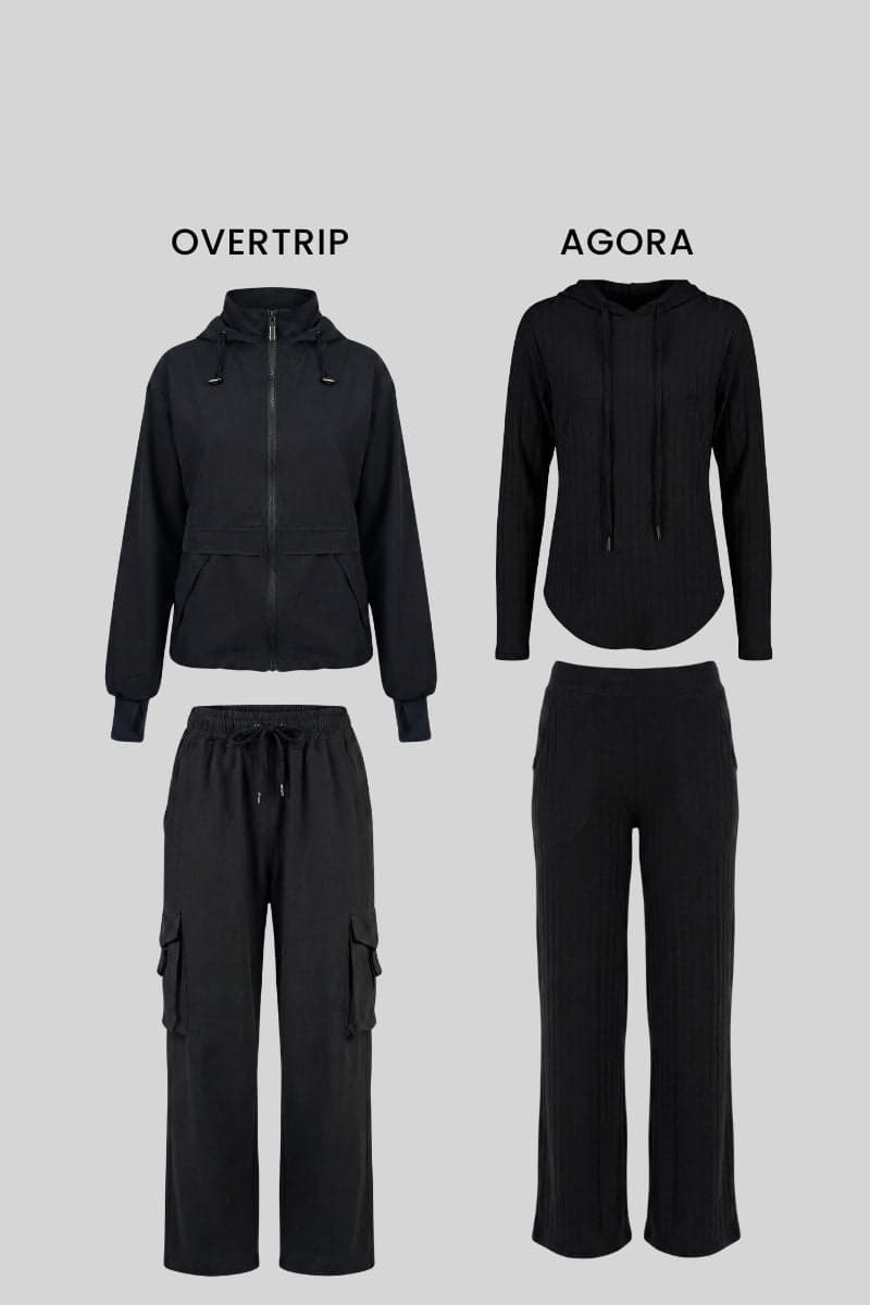 Pack Negro: 01 set overtrip + 01 set agora (casaca, cargo, polera y palazzo)