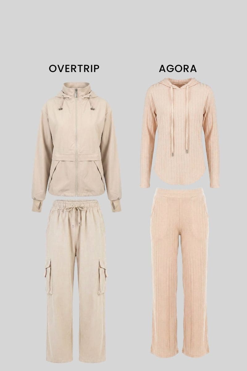Pack Nude: 01 set overtrip + 01 set agora (casaca, cargo, polera y palazzo)