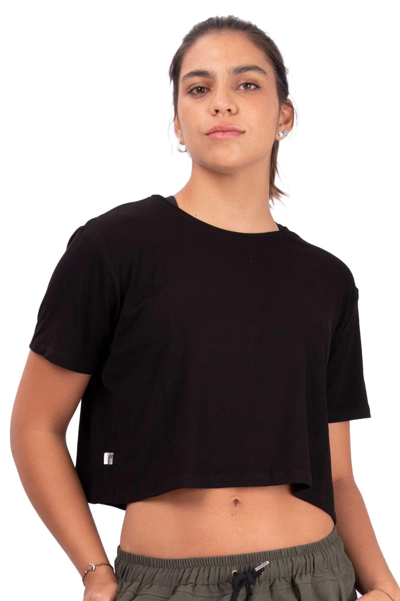 CROP BABY RIB BLACK