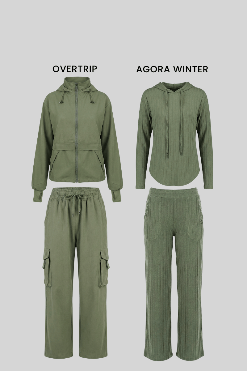 Pack Olivo: 01 set overtrip + 01 set agora (casaca, cargo, polera y palazzo)
