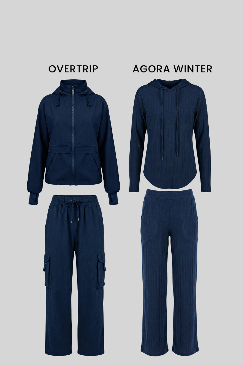 Pack Azul Marino: 01 set overtrip + 01 set agora (casaca, cargo, polera y palazzo)