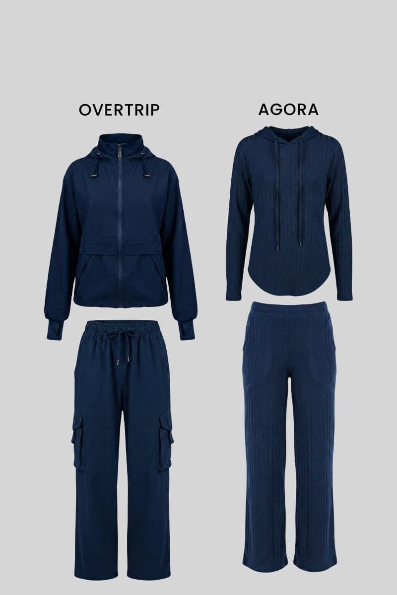 Pack Azul Marino: 01 set overtrip + 01 set agora (casaca, cargo, polera y palazzo)
