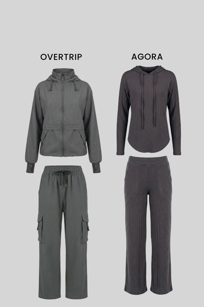 Pack Gris: 01 set overtrip + 01 set agora (casaca, cargo, polera y palazzo)