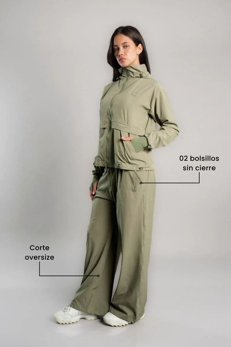 SET OVERTRIP AIR OLIVO (CASACA + PALAZZO)