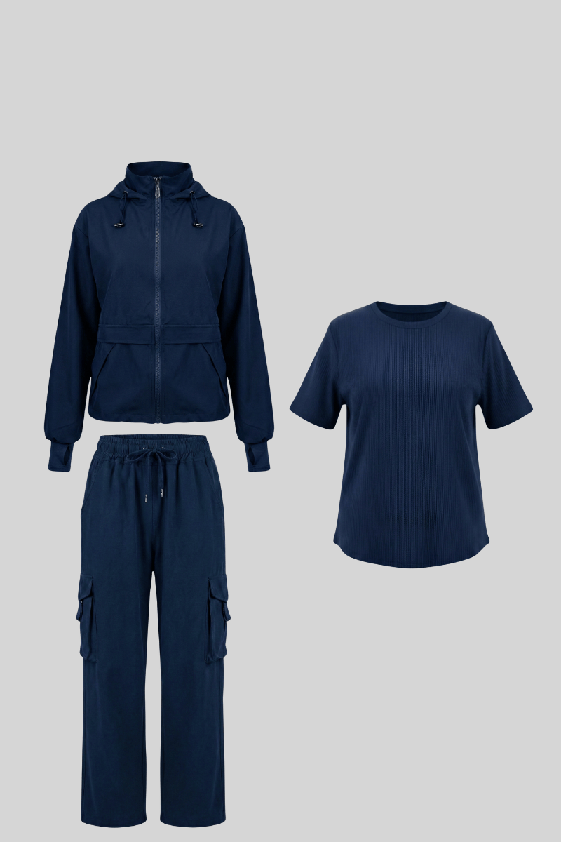 Pack Azul Marino: 01 set overtrip + 01 polo comfort (casaca, cargo, polo)