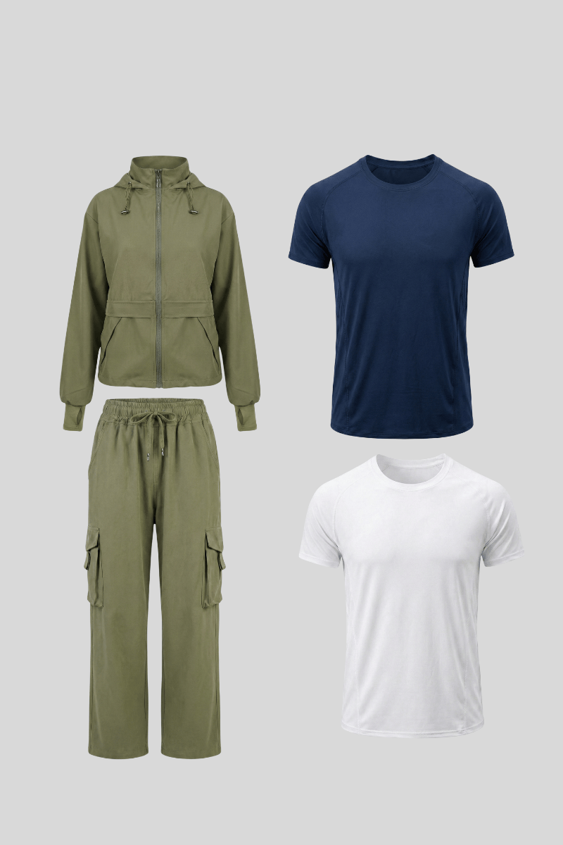 Pack: 01 set Overtrip + 02 polos explorer ( 1 casaca + 1 cargo + 02 polos)